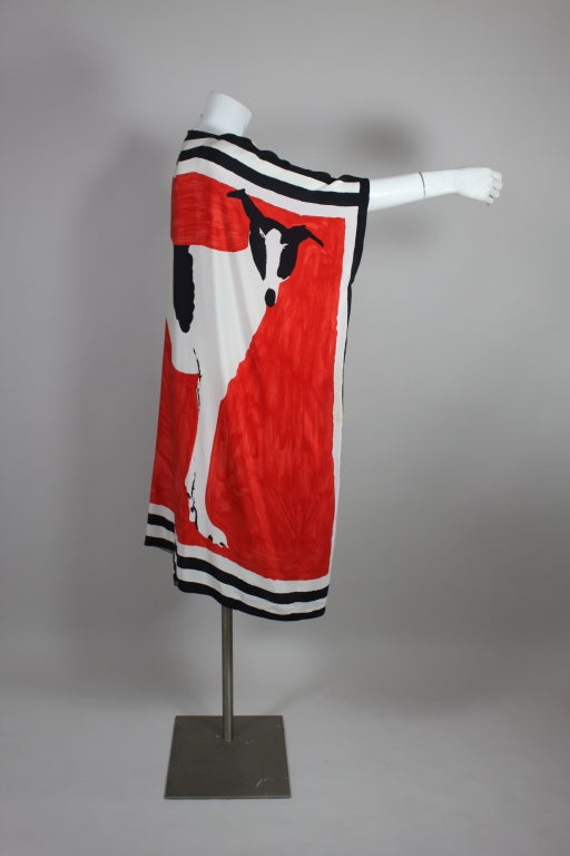 1980's Vollbrach Silk Greyhound Whippet Dog Print Dress 3