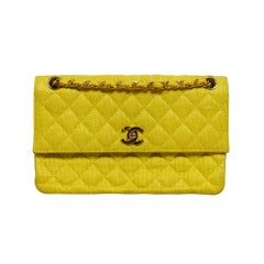 CHANEL Yellow Raffia Quilted Flap Purse