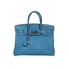 Hermés 35cm BIRKIN Bag in Denim Blue with Palladium Hardware
