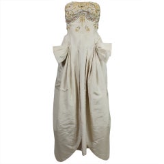 Vintage 1950's Ivory Taffeta Ball Gown with Appliquéd Bodice