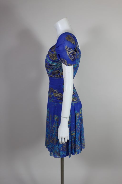 Women's 1980's Zandra Rhodes Hand Painted Silk Party Dress For Sale