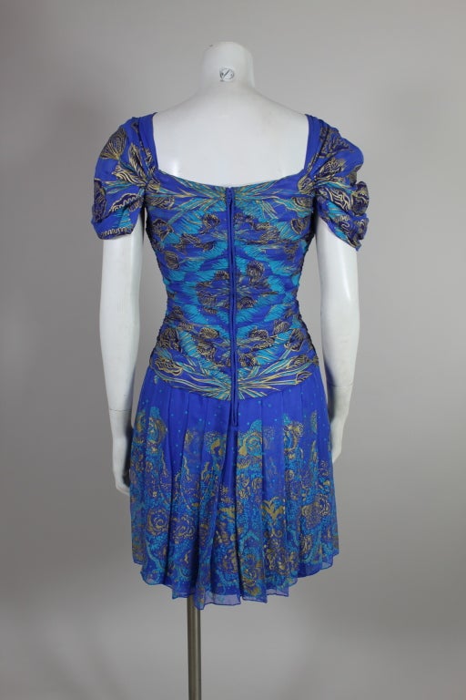 1980's Zandra Rhodes Hand Painted Silk Party Dress For Sale 1