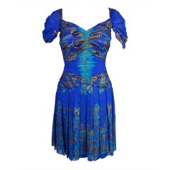 1980's Zandra Rhodes Hand Painted Silk Party Dress