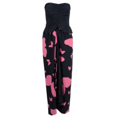 Valentino Butterfly Print Silk Evening Gown