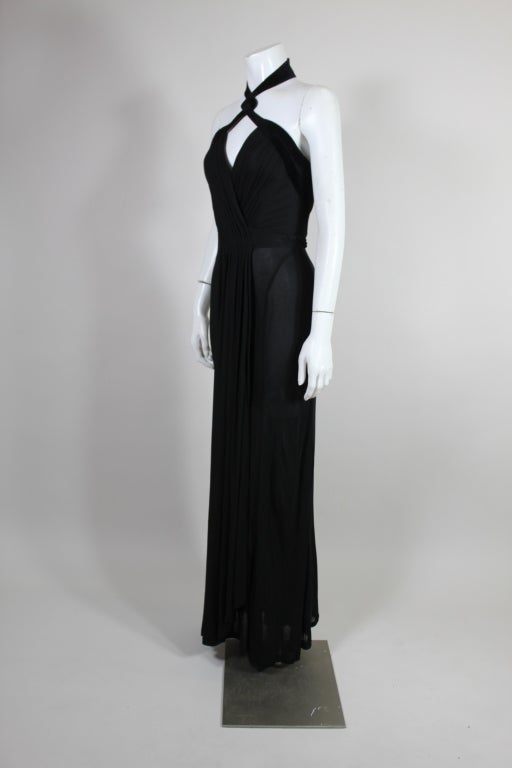 Women's 1990's Thierry Mugler Velvet Trimmed Silk Jersey Gown