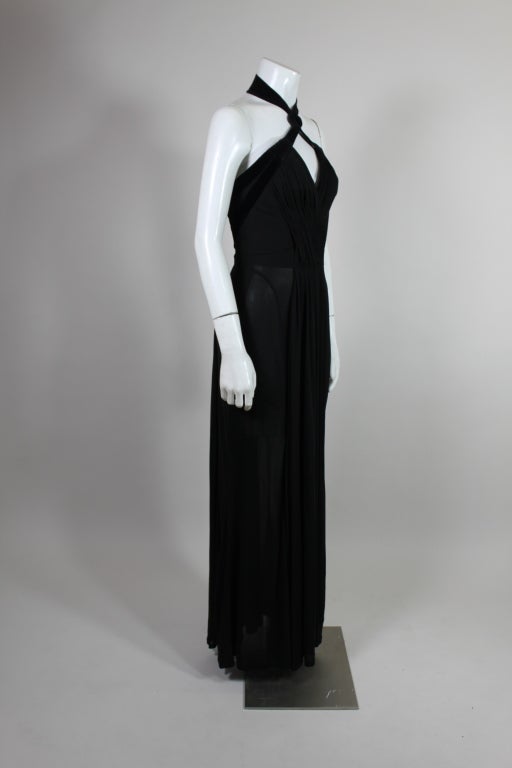 1990's Thierry Mugler Velvet Trimmed Silk Jersey Gown 1