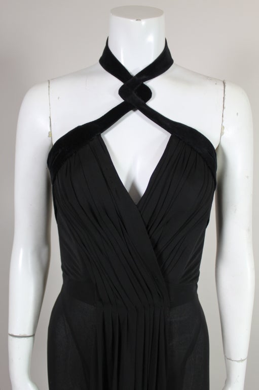 1990's Thierry Mugler Velvet Trimmed Silk Jersey Gown 2