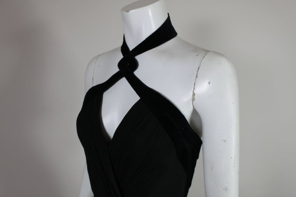1990's Thierry Mugler Velvet Trimmed Silk Jersey Gown 3