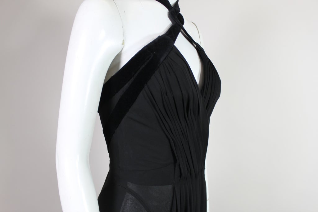 1990's Thierry Mugler Velvet Trimmed Silk Jersey Gown 4