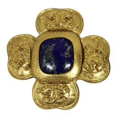 Chanel Goldtone and Lapis Lazuli Cross Brooch