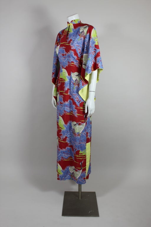 Women's 1940’s Crane Print Hawaiian Rayon Dress