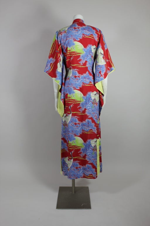 1940’s Crane Print Hawaiian Rayon Dress 2