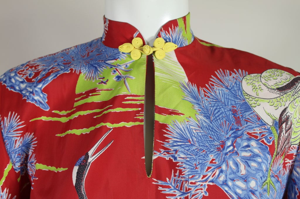 1940’s Crane Print Hawaiian Rayon Dress 3