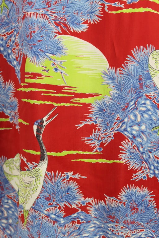 1940’s Crane Print Hawaiian Rayon Dress 5
