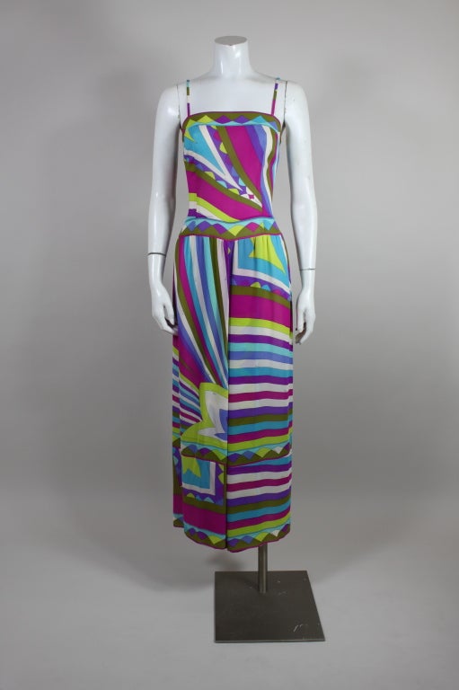 Gray 1960s Pucci Psychedelic Print Silk Palazzo Pant Jumpsuit