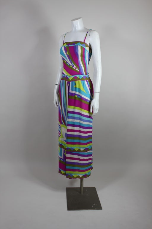 1960s Pucci Psychedelic Print Silk Palazzo Pant Jumpsuit In Excellent Condition In Los Angeles, CA