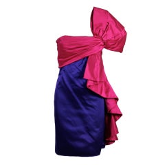 1980’s Bill Blass Jewel Tone Satin Cocktail Dress