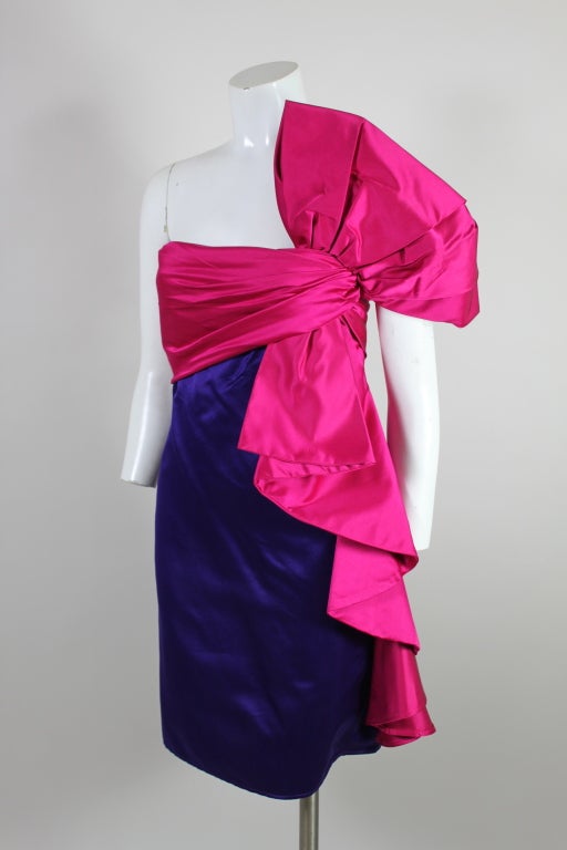 Women's 1980’s Bill Blass Jewel Tone Satin Cocktail Dress