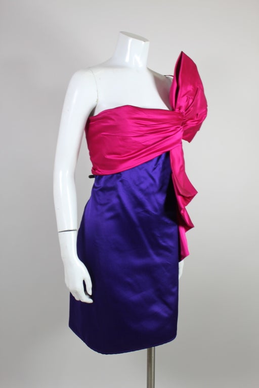 1980’s Bill Blass Jewel Tone Satin Cocktail Dress 2
