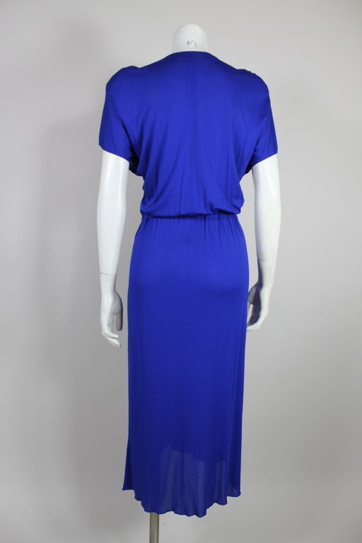 Valentino 1940’s Inspired Sapphire Blue Beaded Jersey Dress For Sale 2