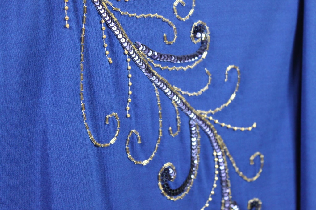 Valentino 1940’s Inspired Sapphire Blue Beaded Jersey Dress For Sale 5