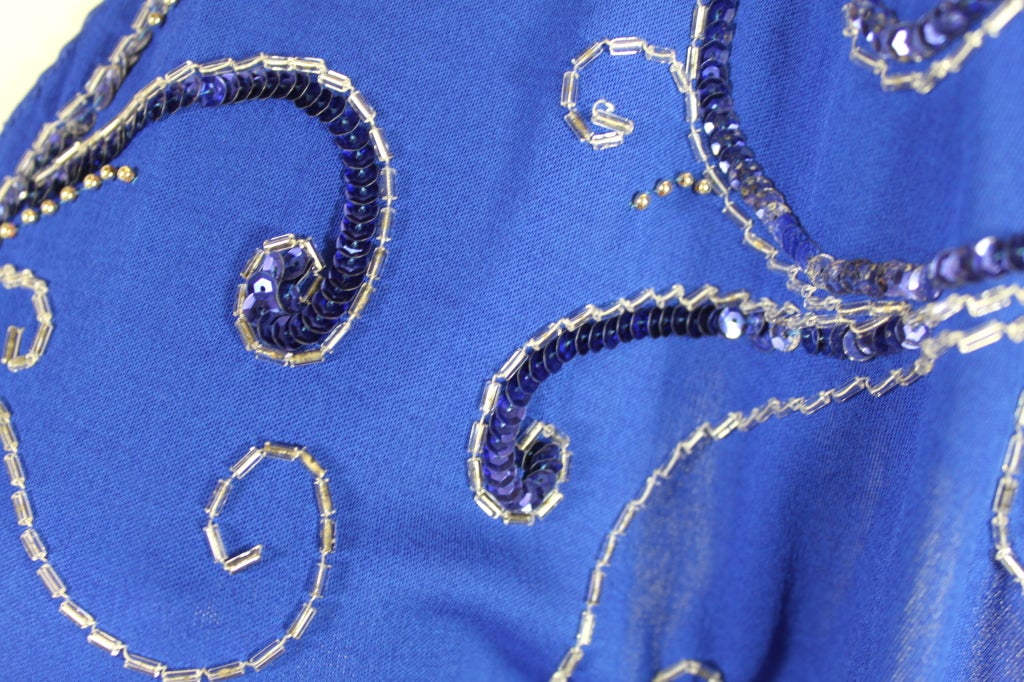 Valentino 1940’s Inspired Sapphire Blue Beaded Jersey Dress For Sale 6