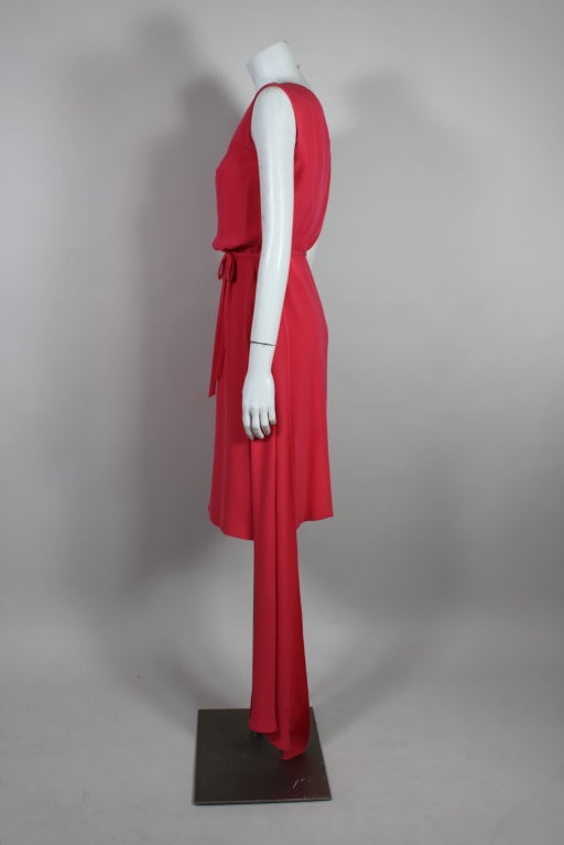Women's 1960’s Mainbocher Coral Silk Crepe Asymmetrical Cocktail Dress For Sale
