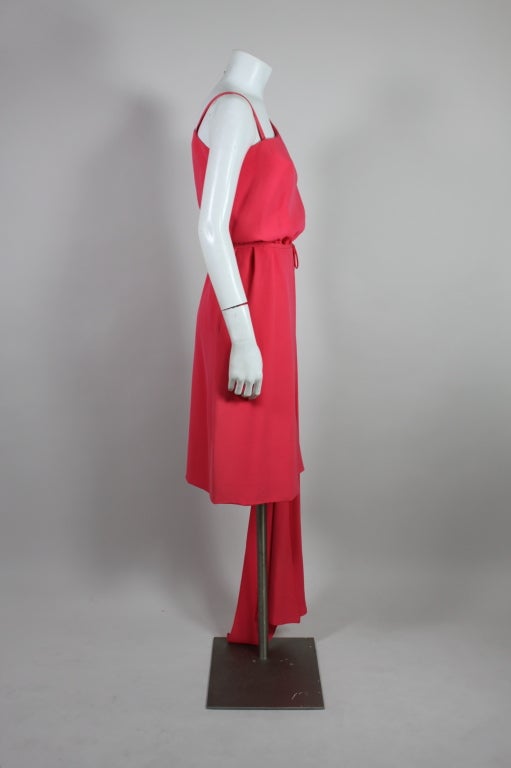 1960’s Mainbocher Coral Silk Crepe Asymmetrical Cocktail Dress For Sale 1