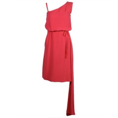 1960’s Mainbocher Coral Silk Crepe Asymmetrical Cocktail Dress