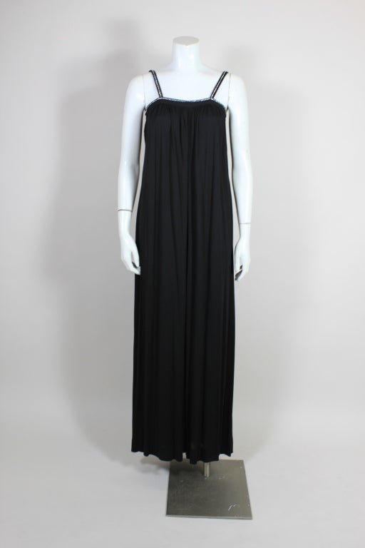 Black 1970’s Ted Lapidus Silk Jersey Gown with Rhinestones For Sale