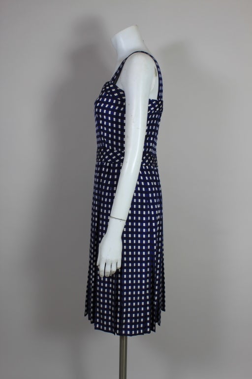 Jean Patou Navy Blue Gingham Silk Dress with Jacket 2