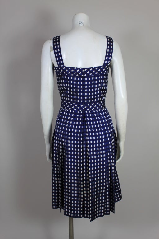 Jean Patou Navy Blue Gingham Silk Dress with Jacket 3