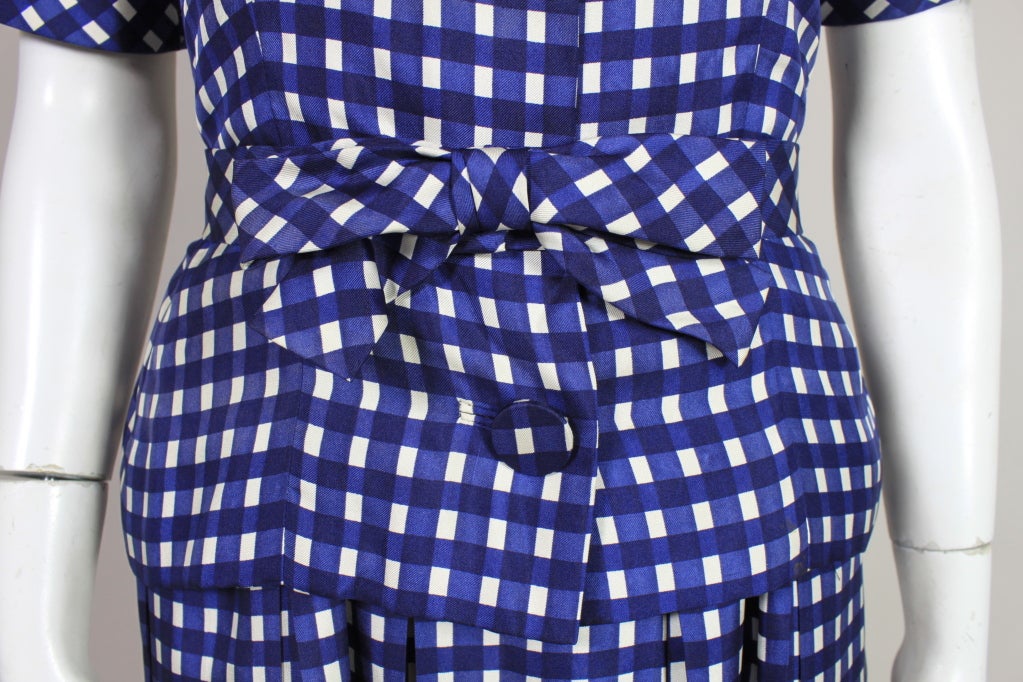 Jean Patou Navy Blue Gingham Silk Dress with Jacket 6