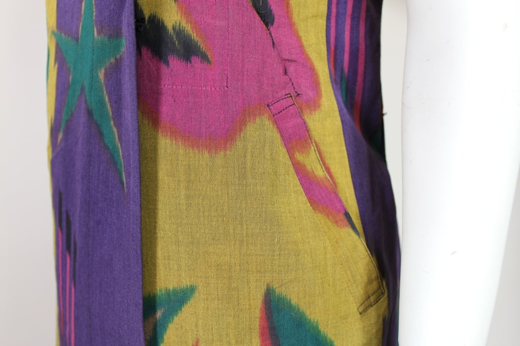 1970's Issey Miyake Celestial Ikat Cotton Wrap Dress For Sale at 1stdibs