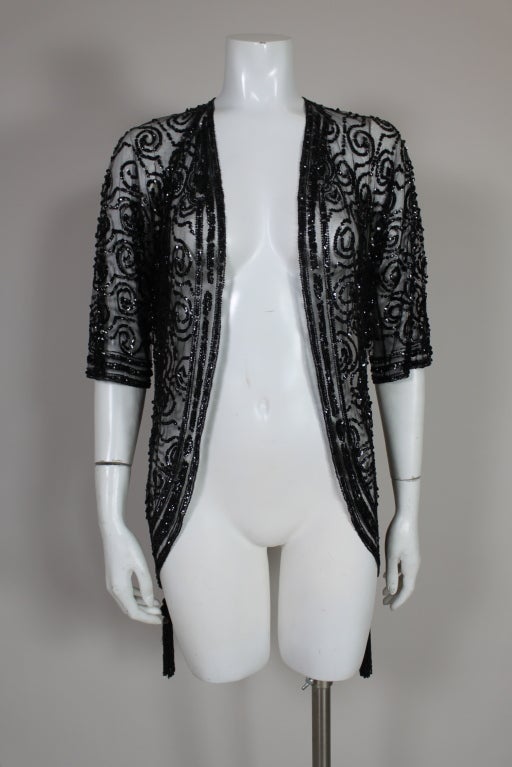 1920's Sequined Net Jacket with Beaded Tassels at 1stdibs