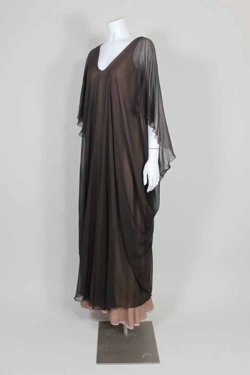 1970's Stavropoulos Layered Silk Chiffon Caftan In Excellent Condition In Los Angeles, CA