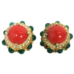 KJL Oversize "Coral" Button Earrings