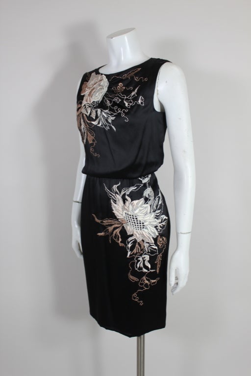 Valentino 1990s Silk Embroidered Cocktail Dress In Excellent Condition For Sale In Los Angeles, CA