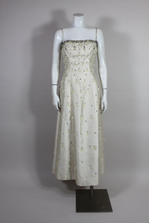 Women's 1960's Cream Beaded Gown