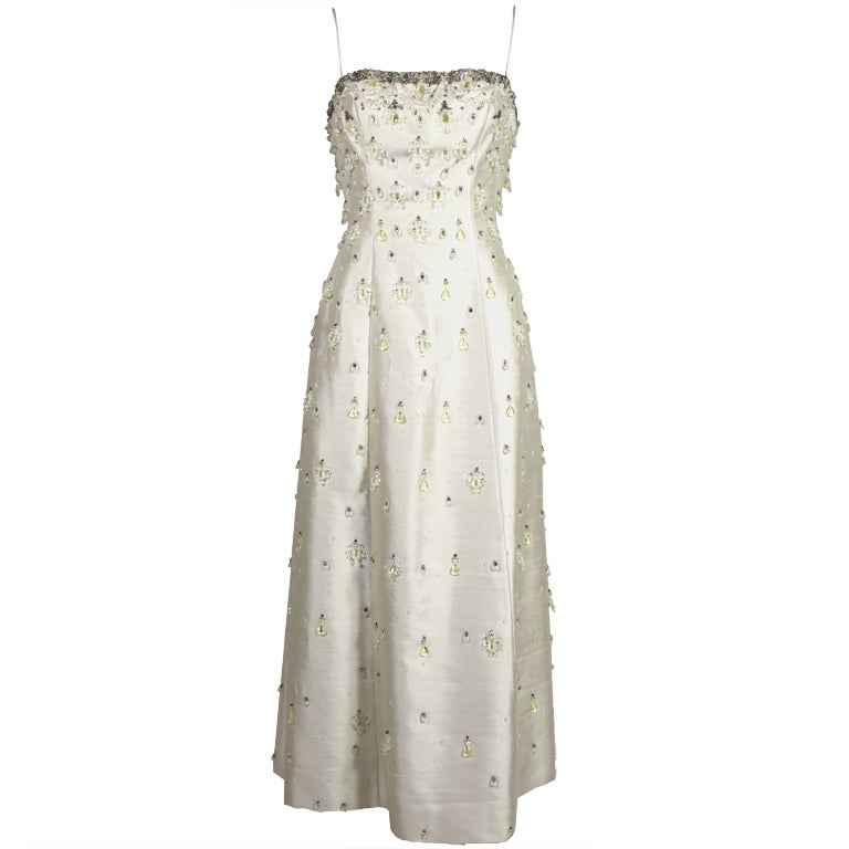 1960's Cream Beaded Gown at 1stDibs