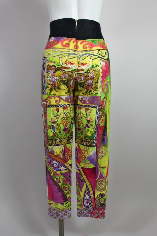 Early 1990's Versace Equestrian Print Cotton Trousers In Excellent Condition For Sale In Los Angeles, CA