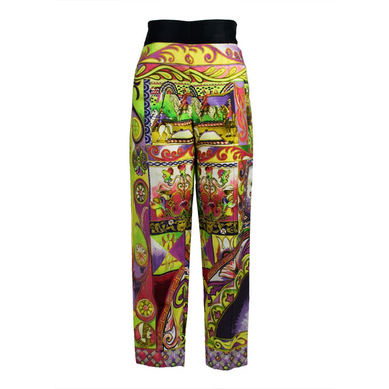 Early 1990's Versace Equestrian Print Cotton Trousers For Sale