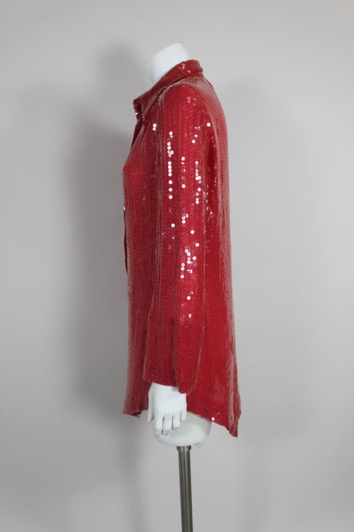 Halston Attribution 1970s Red Sequined Tunic with Handkerchief Hem 2