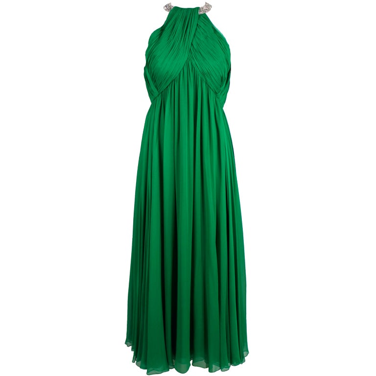 Malcolm Starr Emerald Green Gown with Jewel Collar at 1stdibs