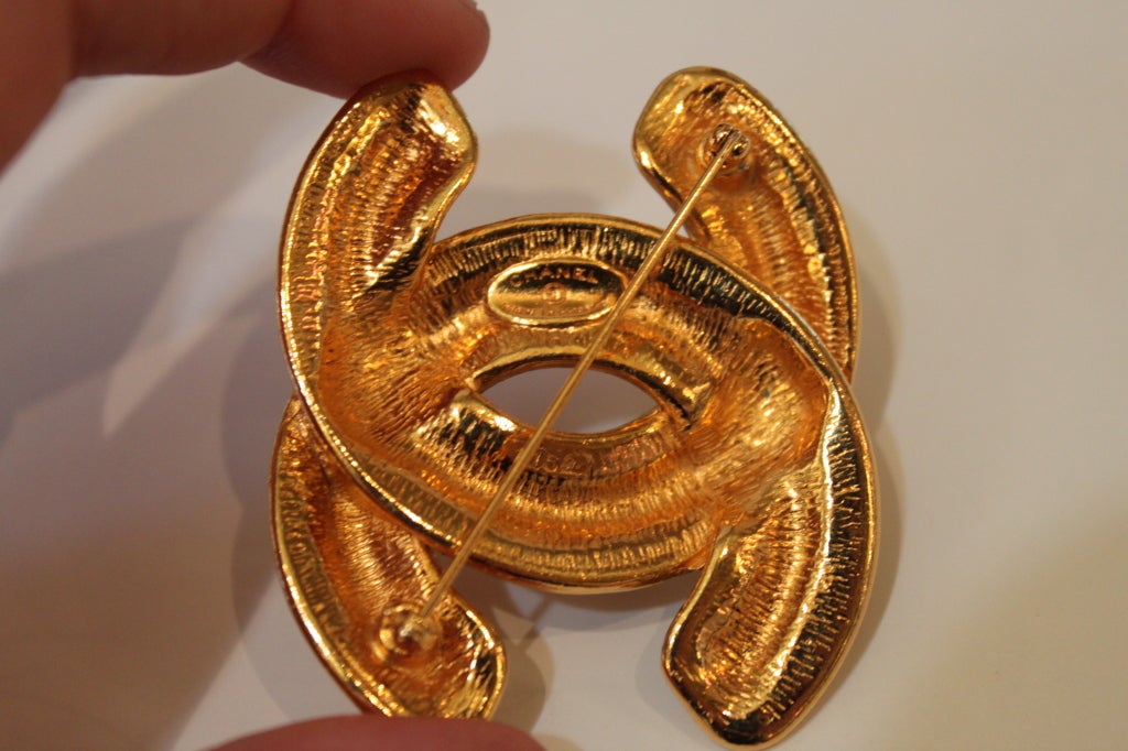 Chanel Quilted Goldtone Monogram Brooch at 1stdibs