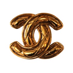 Vintage Chanel Quilted Goldtone Monogram Brooch