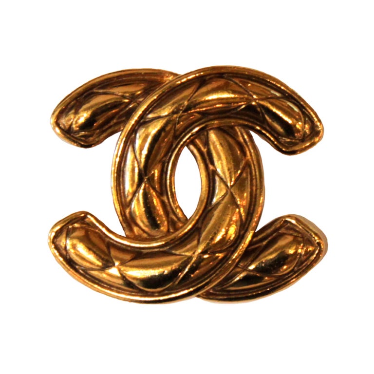 Chanel Quilted Goldtone Monogram Brooch at 1stdibs