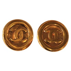 Chanel Monogram Logo Button Earrings
