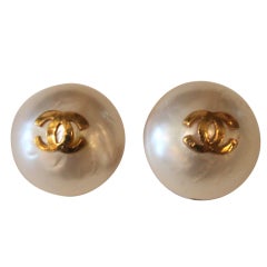 Chanel Pearl Earrings with Gold Monogram