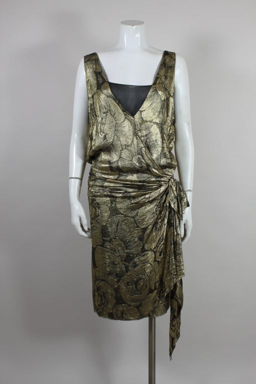 1920s Gold Lamé Floral Flapper Party Dress